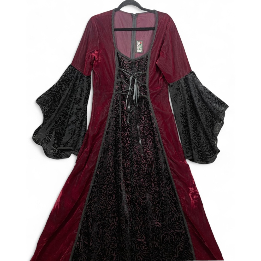 Vintage Lip Service Dress Red Black XL Velvet Gothic Renaissance Vampire - Picture 2 of 16